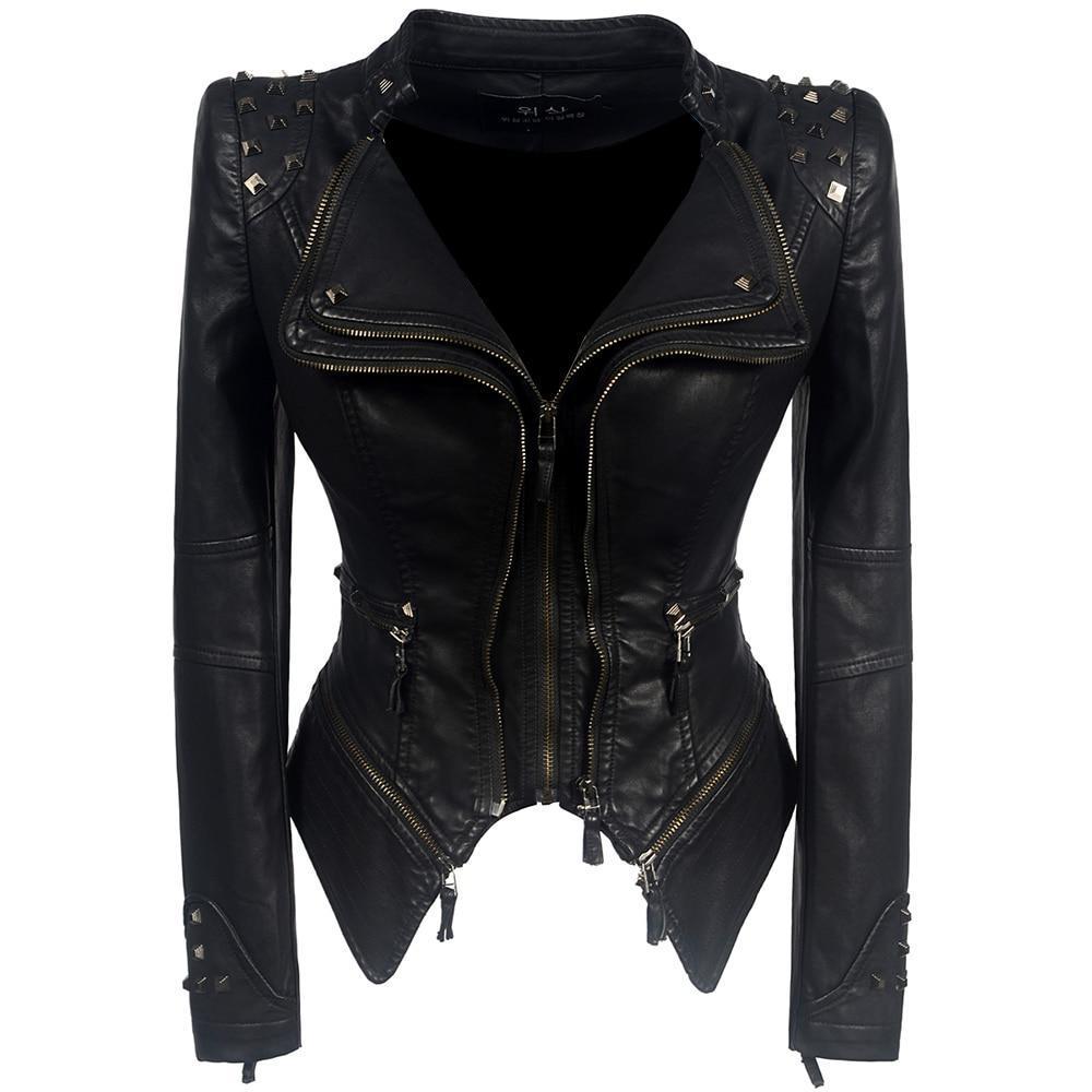 Manuela | Slim imitation leather biker jacket