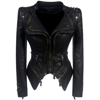 Manuela | Slim imitation leather biker jacket
