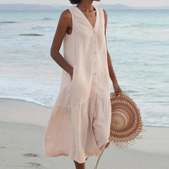 Marie | Linen Maxi Dress for Women in Delicate Pink 1