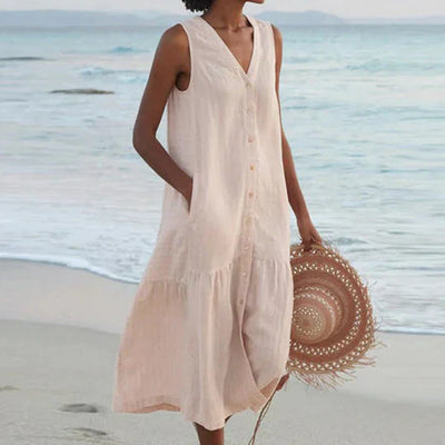 Marie | Linen Maxi Dress for Women in Delicate Pink 1