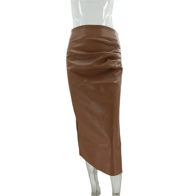 Luxe Leather Black Maxi Skirt | Trendy High Split Design 5