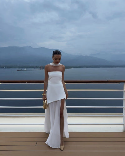 Danica | Black Maxi Dress for Women - Strapless Asymmetrical Long Dress 2