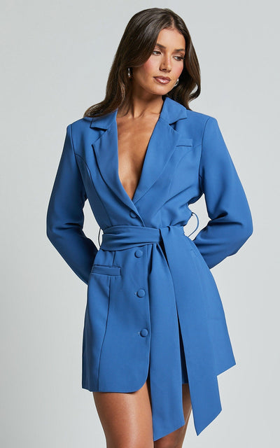 Benoit | Blue Belted Blazer Dress