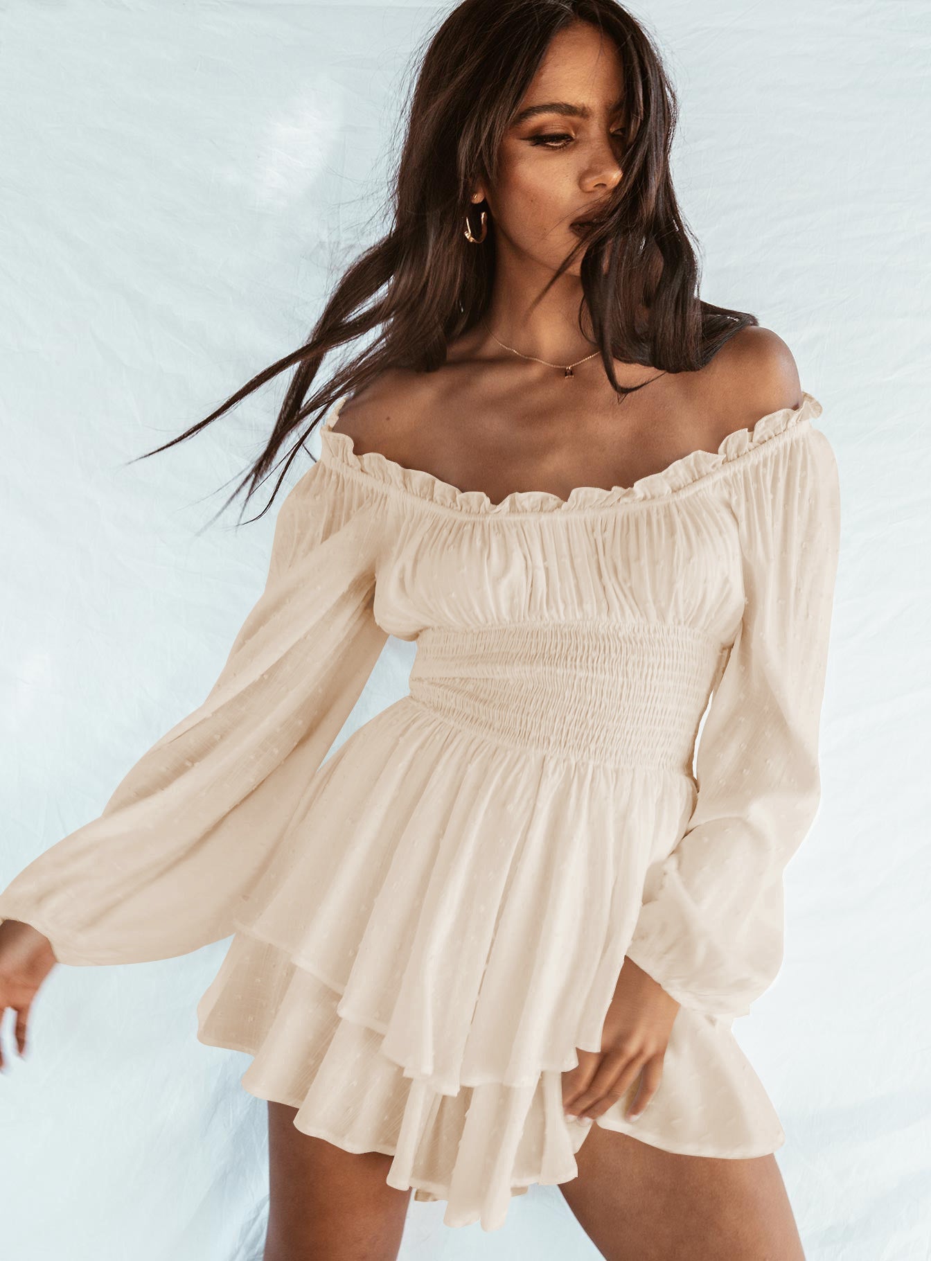 Ria | Elegant Off the Shoulder Dress with Sleeves