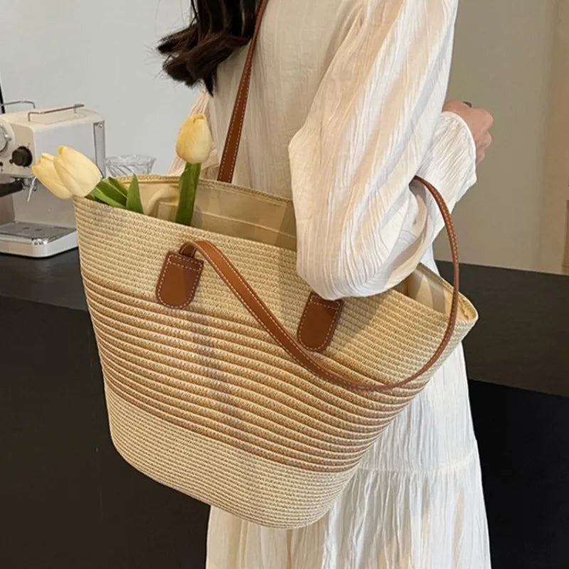 Sandy Shores | Large Straw Beach Bag-5