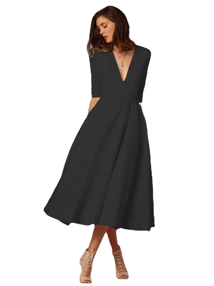 Eyanose | Black Midi Evening Dress for Formal Weddings and Events 6