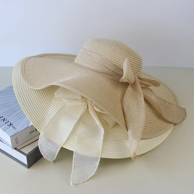 Sunny | Wide Brim Straw Hat for Women - Elegant Beach Hat with Bowknot Design-5