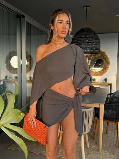 Variant image for Wendy | Women's Two Piece Set – Crop Top and Mini Skirt in White-1