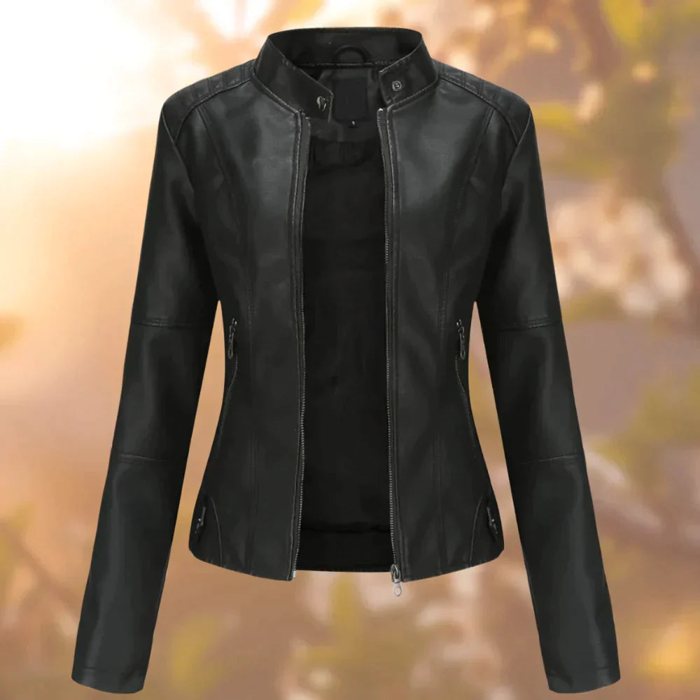 Sara | Slim imitation leather biker jacket