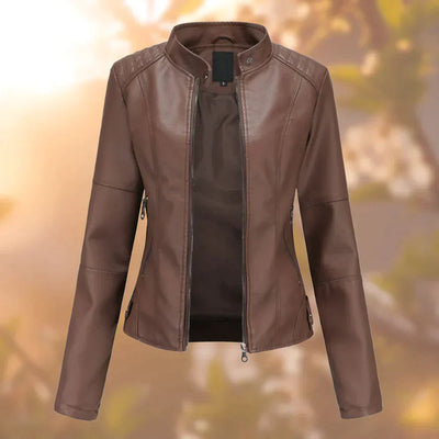 Sara | Slim imitation leather biker jacket