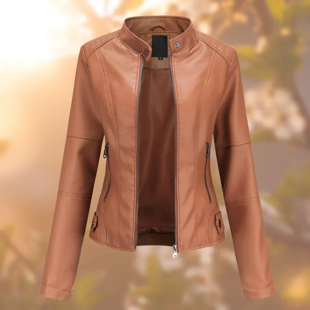 Sara | Slim imitation leather biker jacket