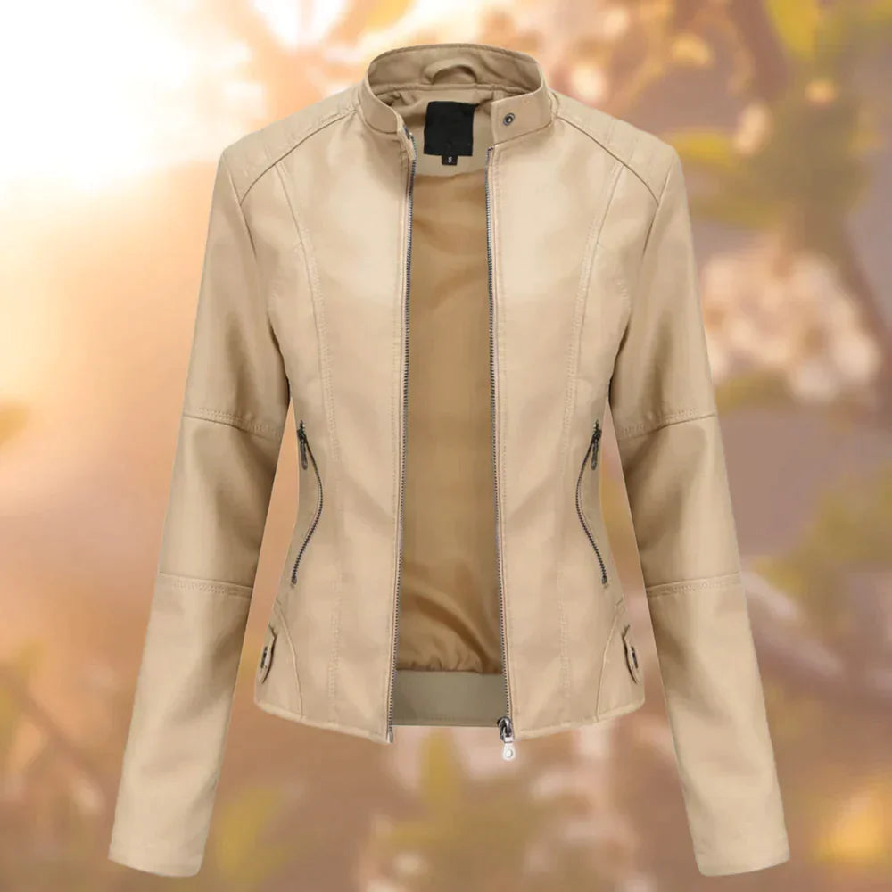Sara | Slim imitation leather biker jacket