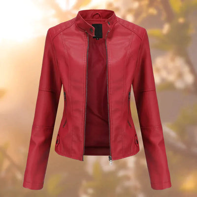 Sara | Slim imitation leather biker jacket