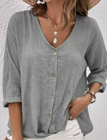 Lucinda | Linen Button Down V-Neck Summer Top