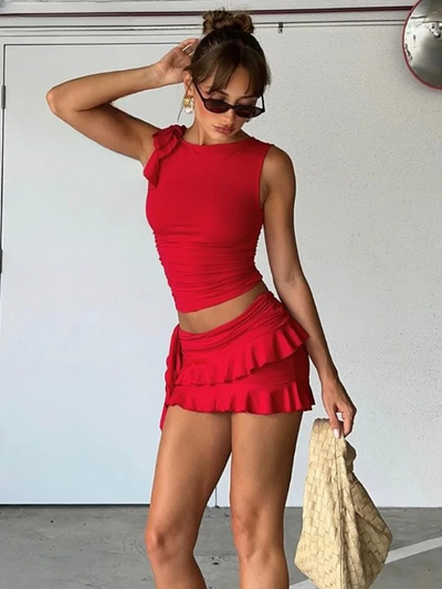 Isla | Pleated Skirt and Bandage Tank Top Two Piece Set
