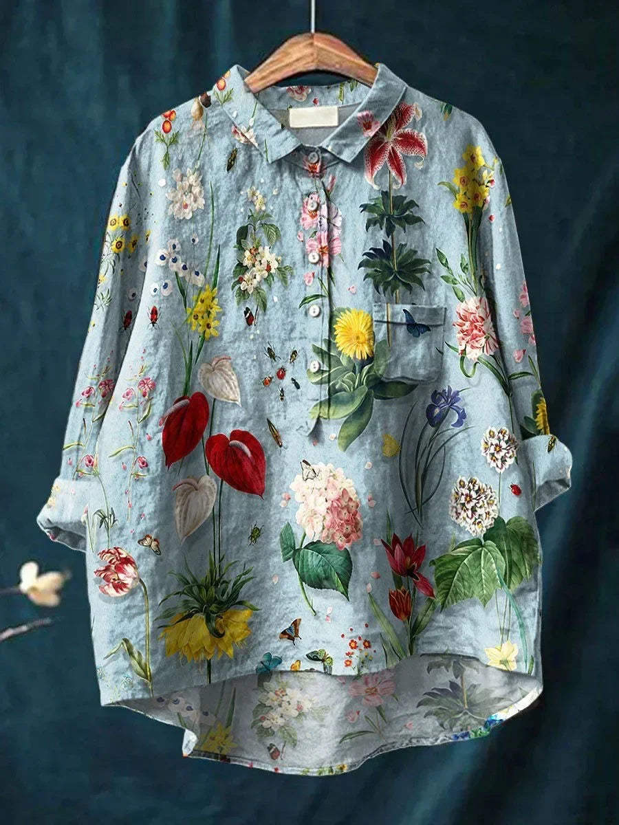 Eyanosis | Women's Shirt - Floral Print Loose Fit Summer Blouse 1