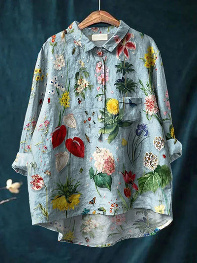 Eyanosis | Women's Shirt - Floral Print Loose Fit Summer Blouse 1