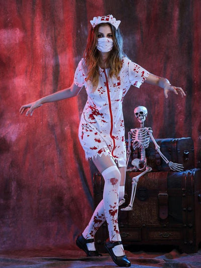 Stephanie | Creepy nurse costume with blood splashes mini dress