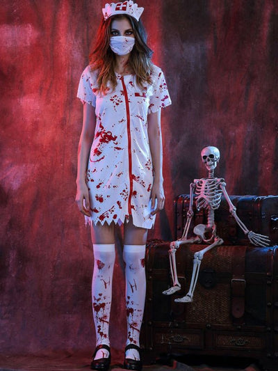 Stephanie | Creepy nurse costume with blood splashes mini dress