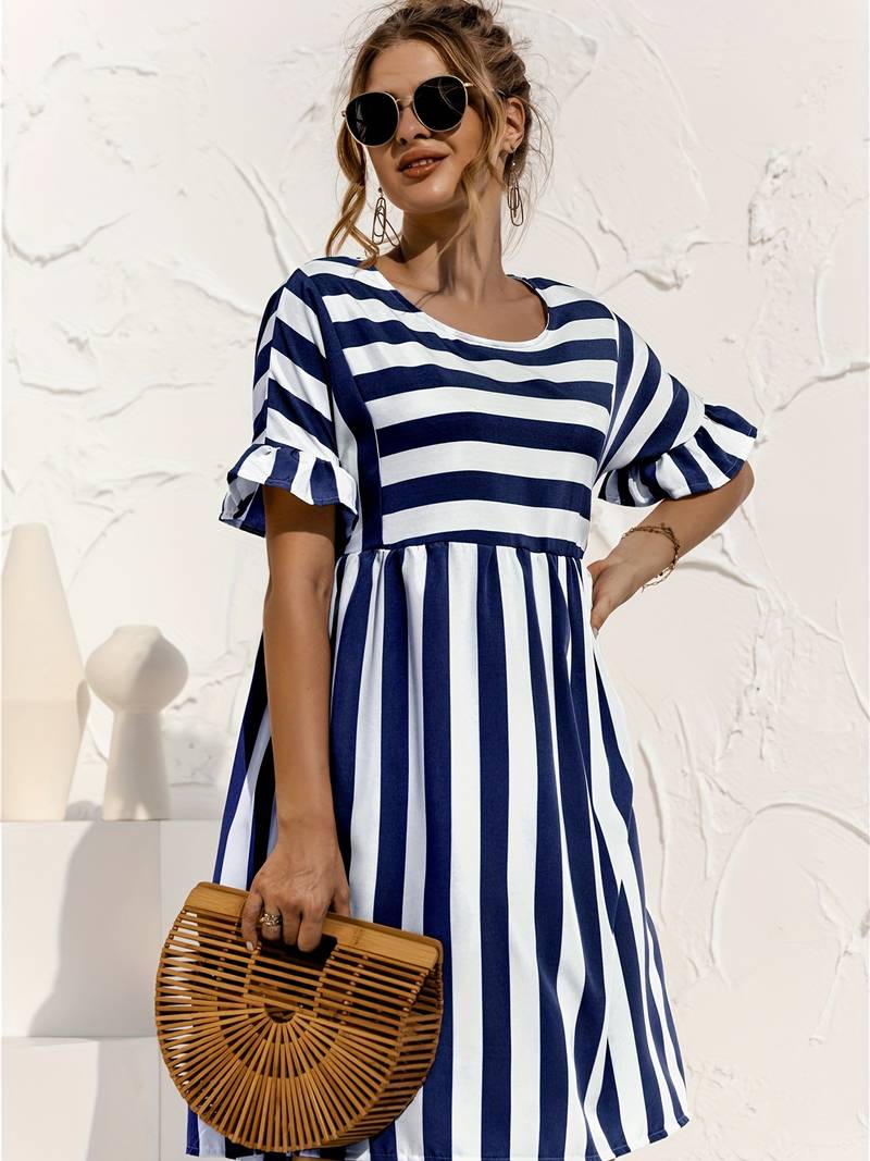 Olivia | Striped Elegance Short Sleeve Dress