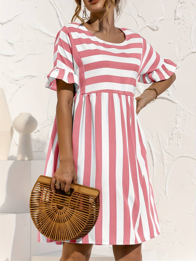 Olivia | Striped Elegance Short Sleeve Dress