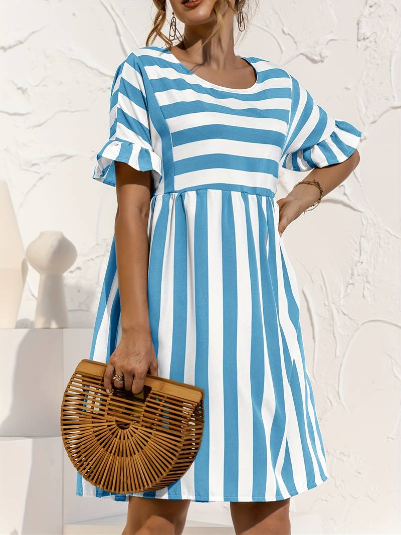 Olivia | Striped Elegance Short Sleeve Dress