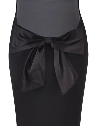 Gwendolyn | Black satin maxi dress with bow