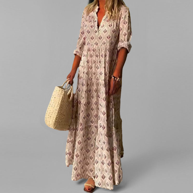Vintage V-Neck | Maxi Dress with Sleeves for Women 0
