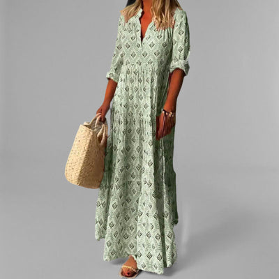 Vintage V-Neck | Maxi Dress with Sleeves for Women 1