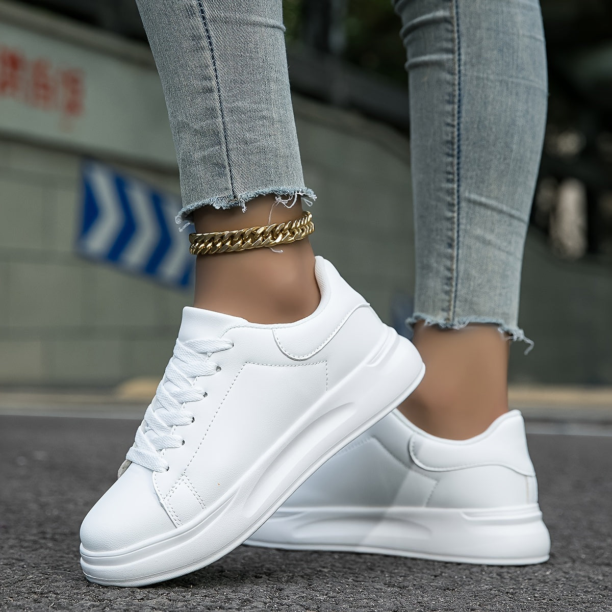 Women's Clean White Faux Leather Sneakers 0