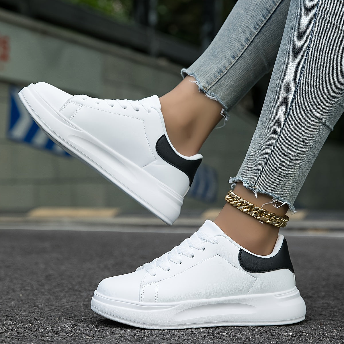 Women's Clean White Faux Leather Sneakers 1