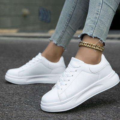 Women's Clean White Faux Leather Sneakers 2