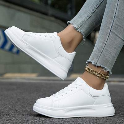 Women's Clean White Faux Leather Sneakers 6