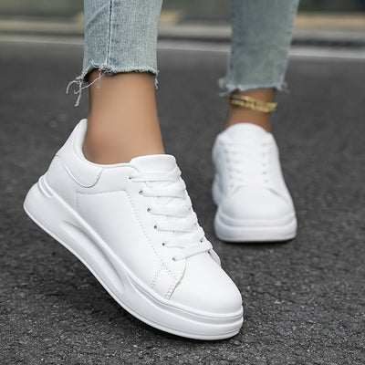 Women's Clean White Faux Leather Sneakers 7