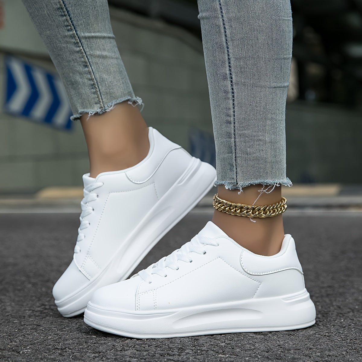 Women's Clean White Faux Leather Sneakers 8
