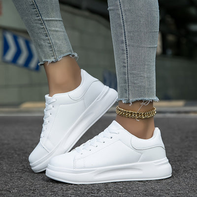 Women's Clean White Faux Leather Sneakers 8