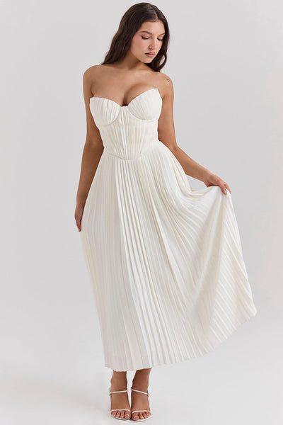 Grace | Ivory Pleated Maxi Dress