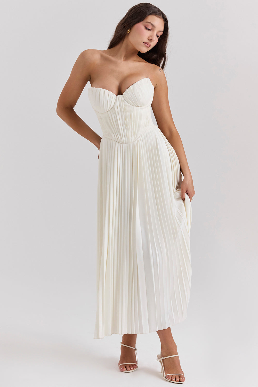 Grace | Ivory Pleated Maxi Dress