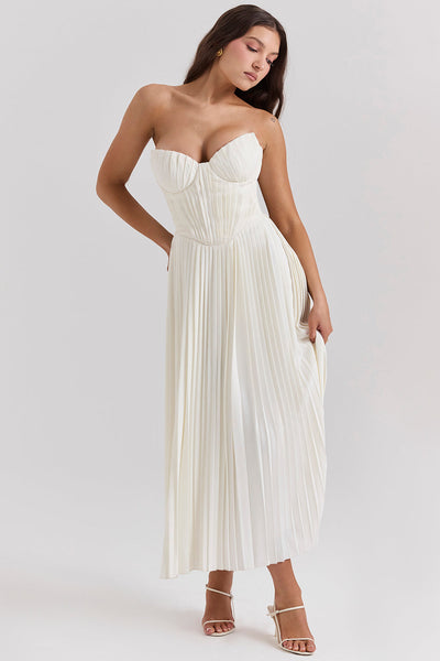 Grace | Ivory Pleated Maxi Dress