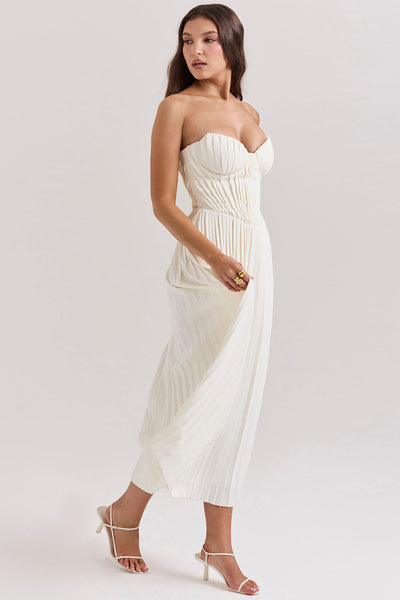 Grace | Ivory Pleated Maxi Dress