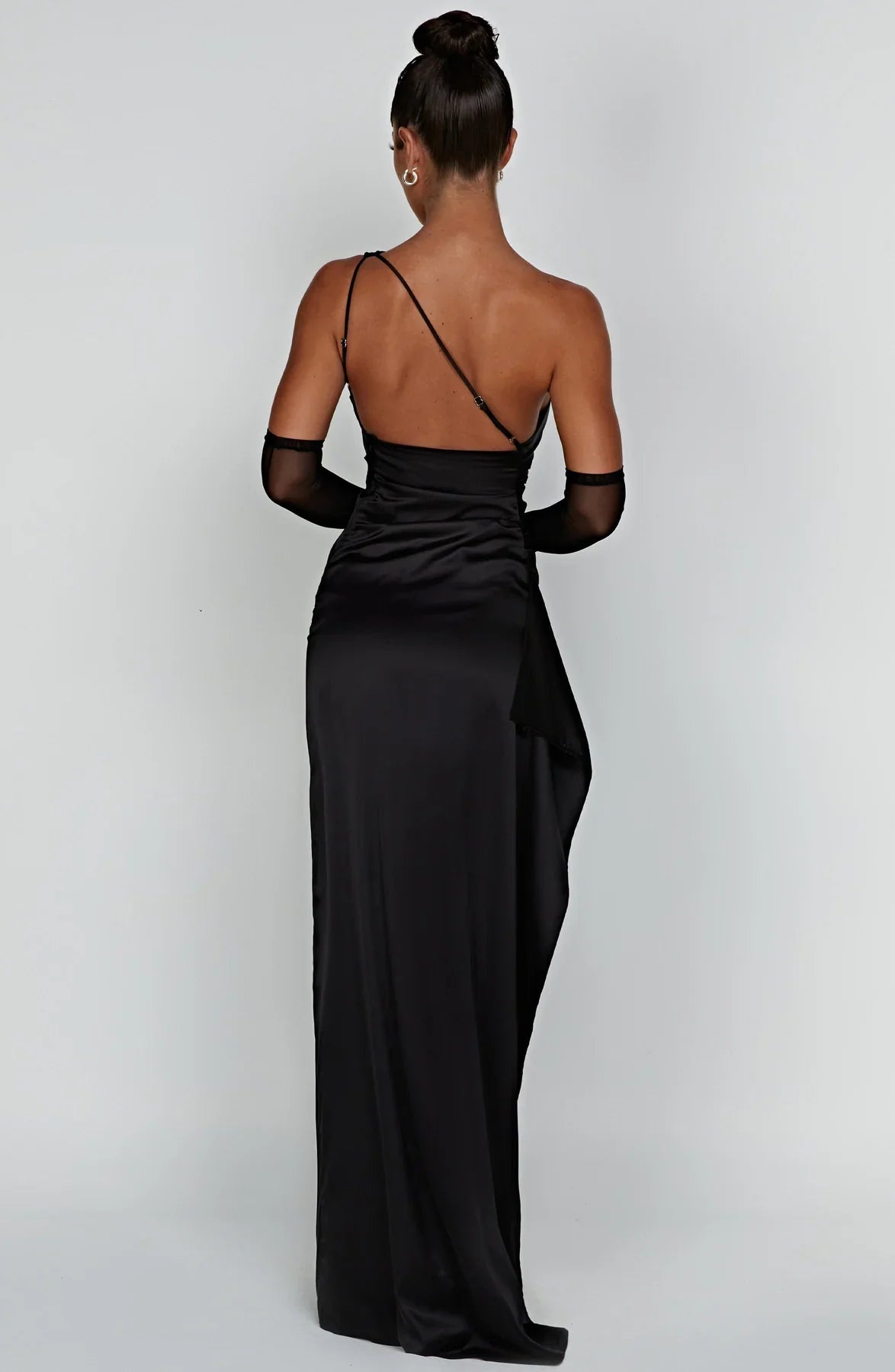 Ava | One Shoulder Pleated Split Satin Dress