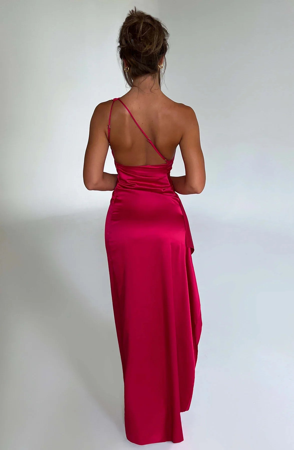 Ava | One Shoulder Pleated Split Satin Dress