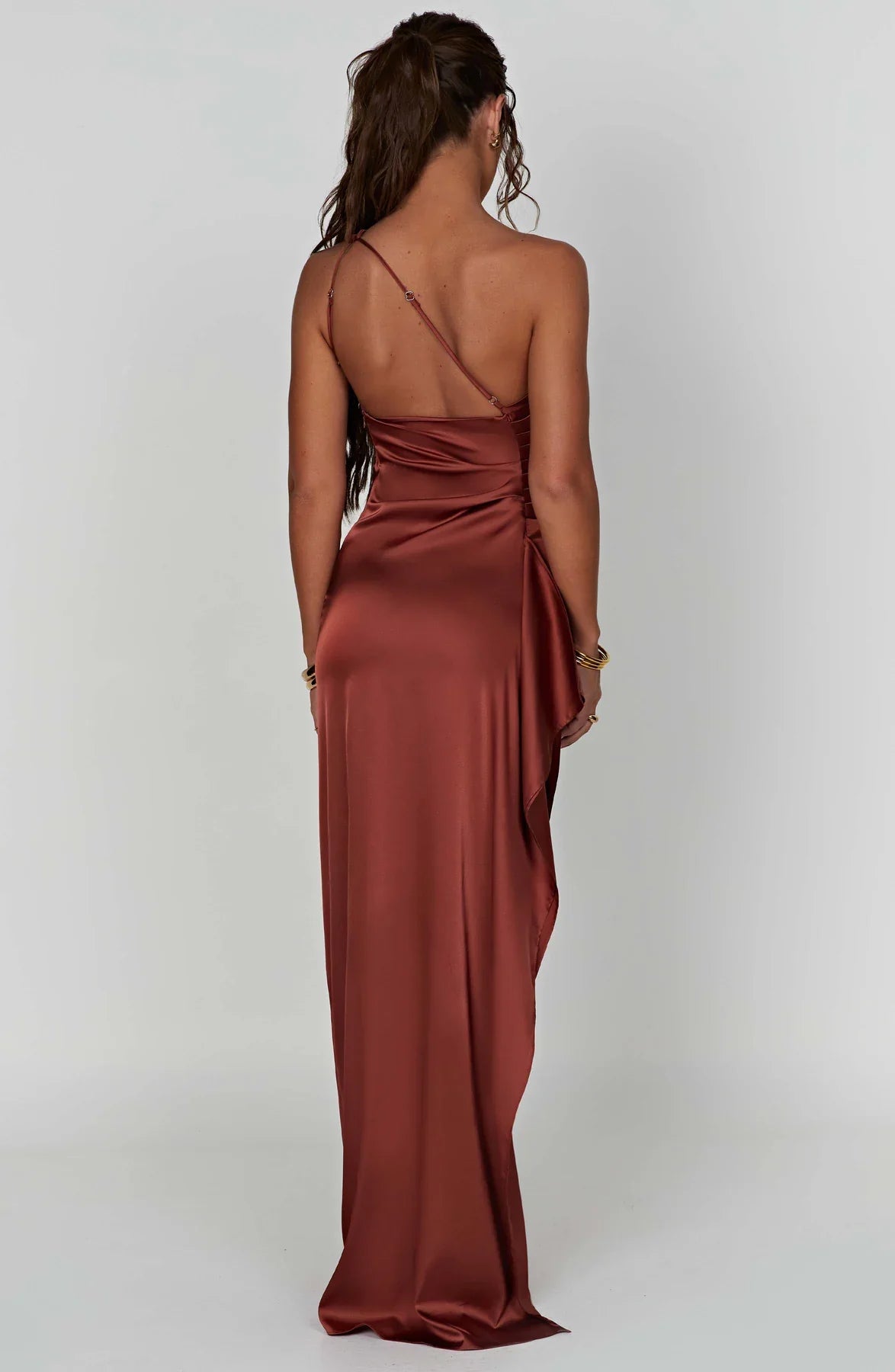 Ava | One Shoulder Pleated Split Satin Dress