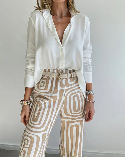Olivia | Women's Two Piece Set with Geometric Print Blouse and Relaxed Pants 4