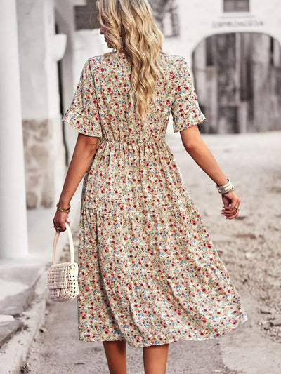 Franziska | Airy flutter sleeves v neck midi dress