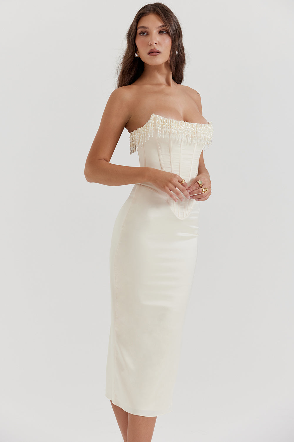 Arabella | Vintage cream embellished strapless dress