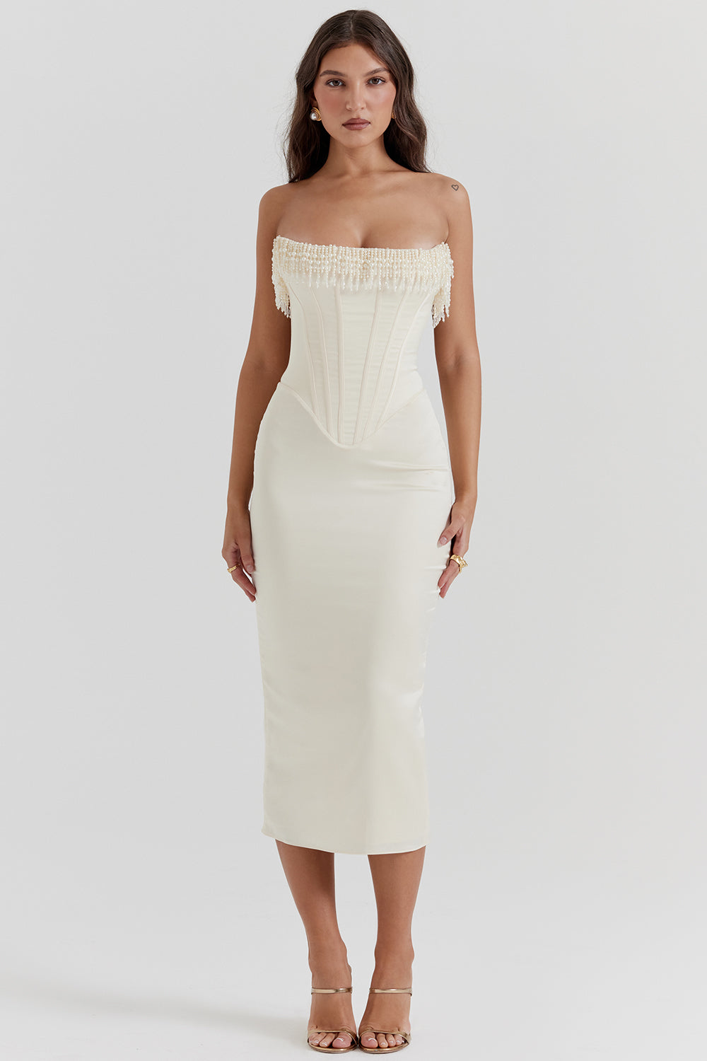 Arabella | Vintage cream embellished strapless dress