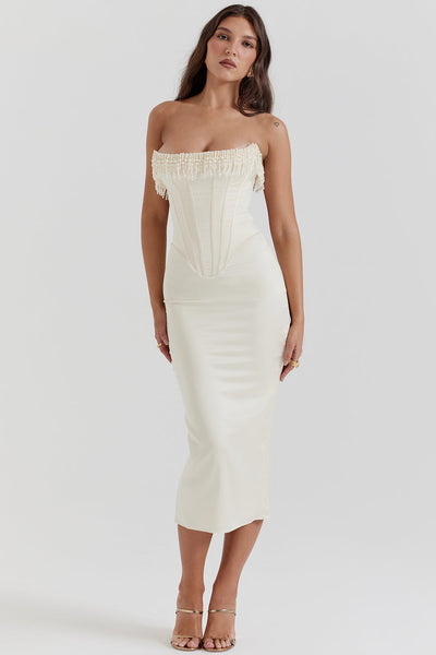 Arabella | Vintage cream embellished strapless dress