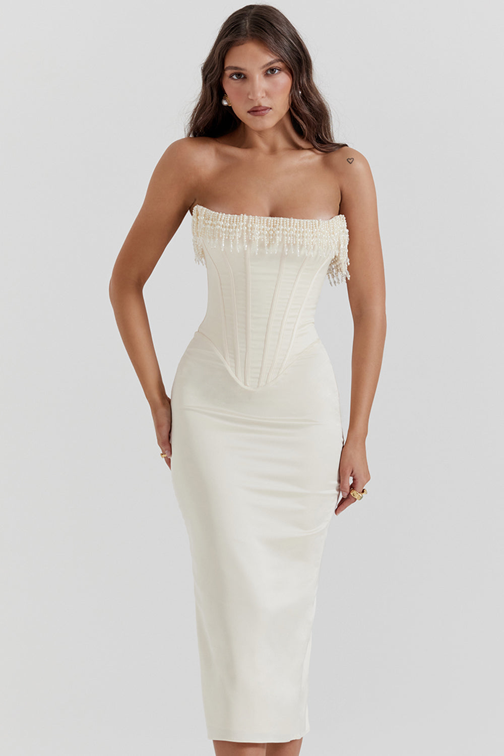 Arabella | Vintage cream embellished strapless dress