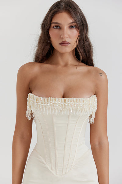 Arabella | Vintage cream embellished strapless dress